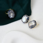 Fashionable natural freshwater white Baroque pearl gemstone earring ring set for women's jewelry