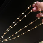 Hot selling Natural Freshwater white pink oval pearl necklace sweater chain, Fashionable handmade design pearl necklace for women