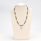 New Design Natural Freshwater White Pearl Popular Cross Star Pendant Necklace Black Spinel Beaded Necklace Jewelry for Women