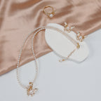 New Design Natural Freshwater White rice-shaped Pearl Necklace, Butterfly Earrings, Ring, and Pendant Set for Women girls
