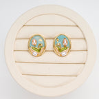 Trendy Jewelry Retro Baroque Natural Freshwater Pearl Stud Earring Earrings for Women Oval Oil Painting Flower Earrings Stud