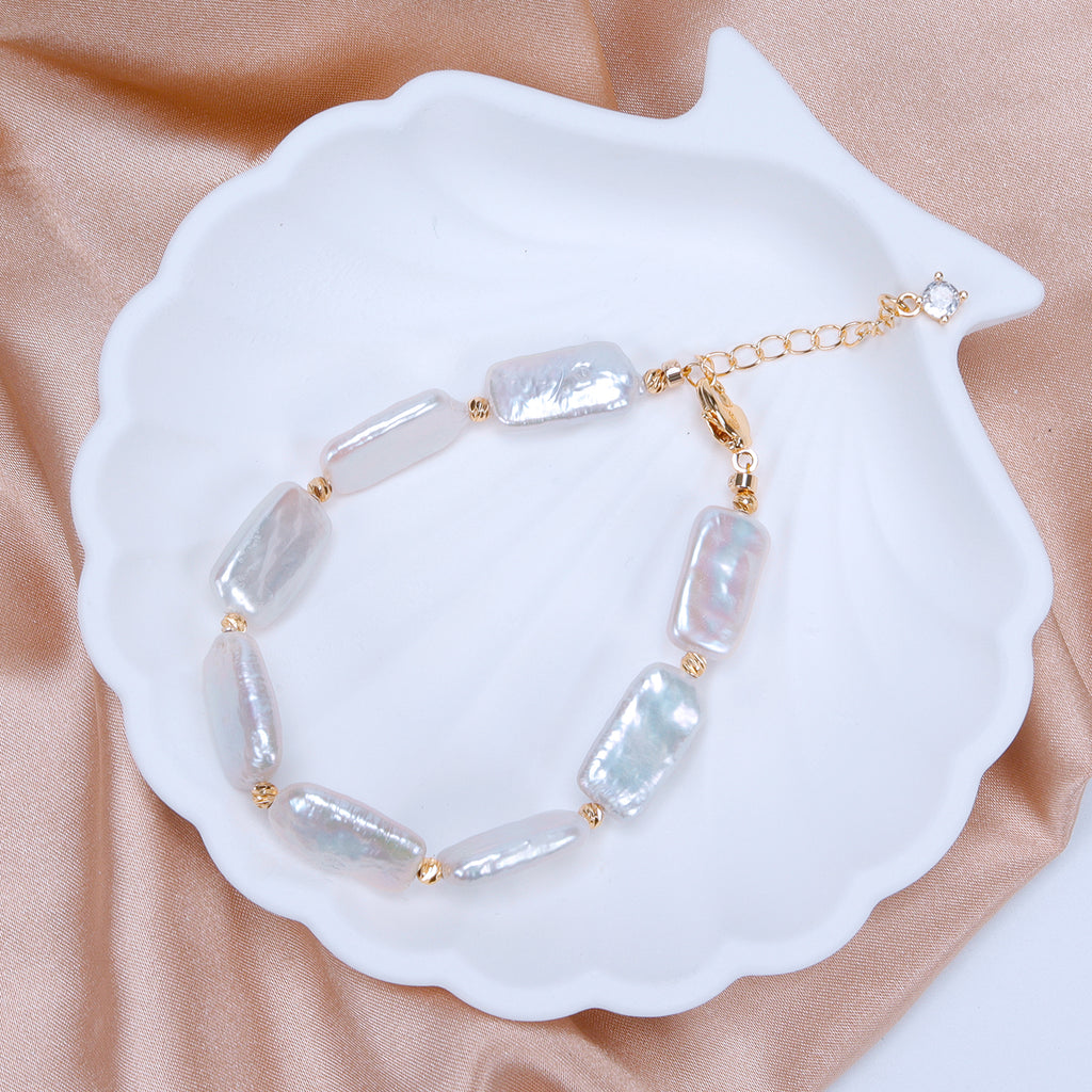 Recommend Natural Freshwater white square Baroque pearl Bracelet, Fashionable pearl bracelet for Women's jewelry
