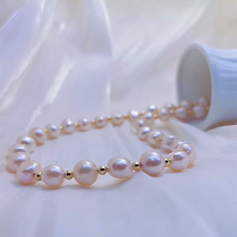 Natural freshwater champagne Baroque pearl necklace, fashionable and exquisite pearl necklace for women