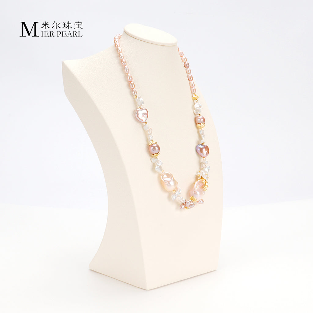 New Design Natural Freshwater Pink Purple Large Baroque Pearl Handmade Vintage Necklace