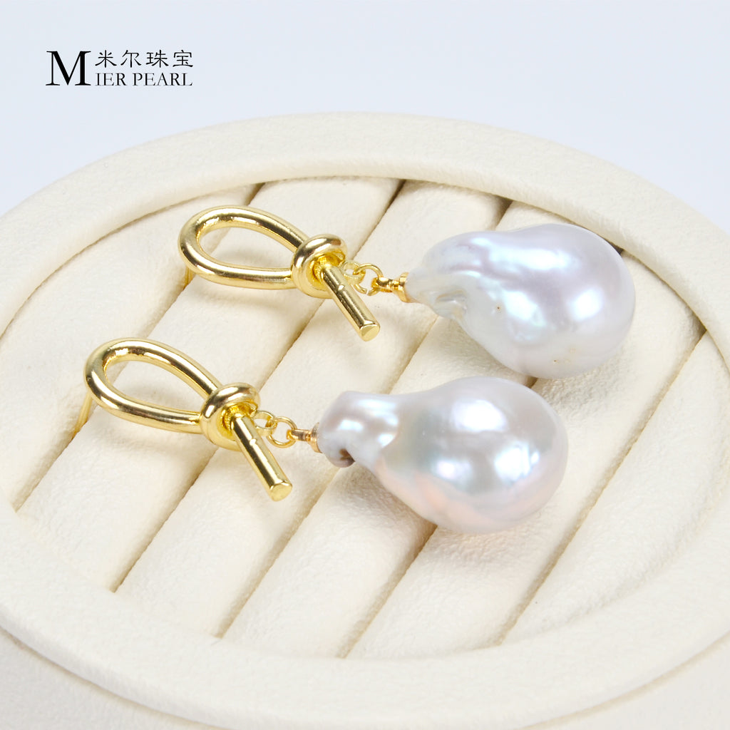 Recommend Asymmetry Irregular Freshwater Pearl White Big Baroque Pearl Earrings For Women Jewellery