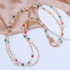 Favourite Natural Freshwater white Baroque Pearl Colored tourmaline double-layer Necklace for women girls