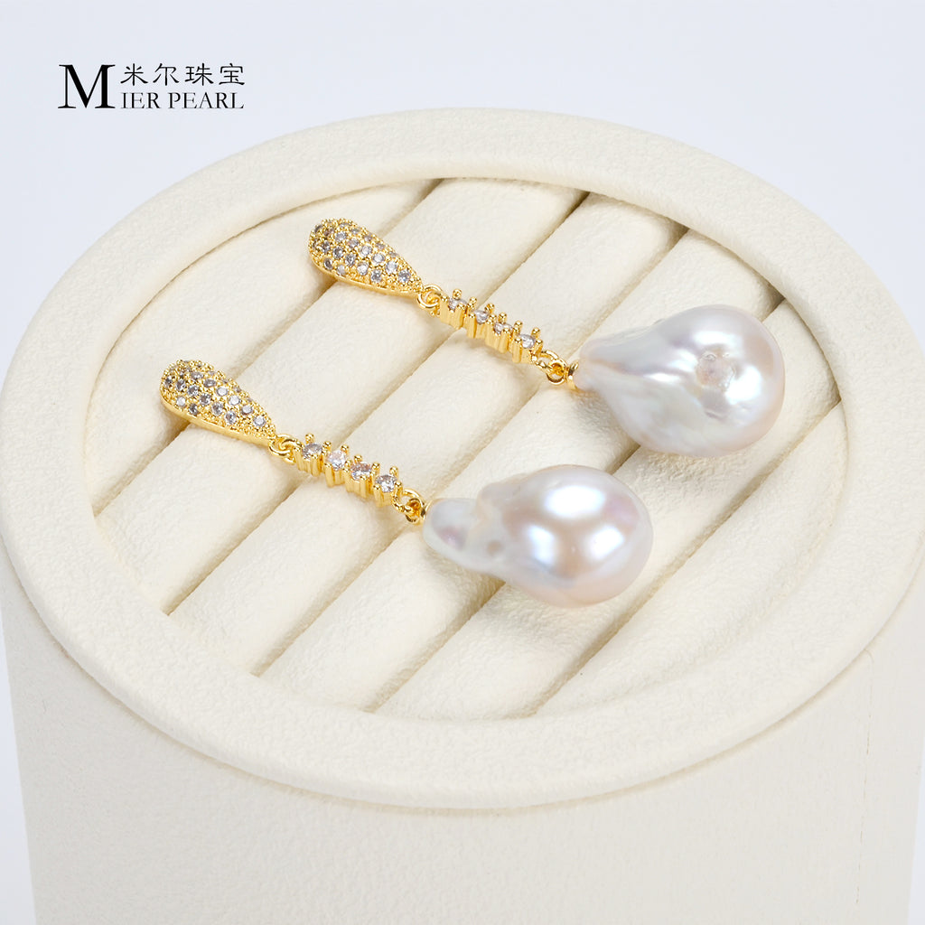 New Design Asymmetry Irregular Freshwater Pearl White Big Baroque Pearl Earrings For Women Jewellery