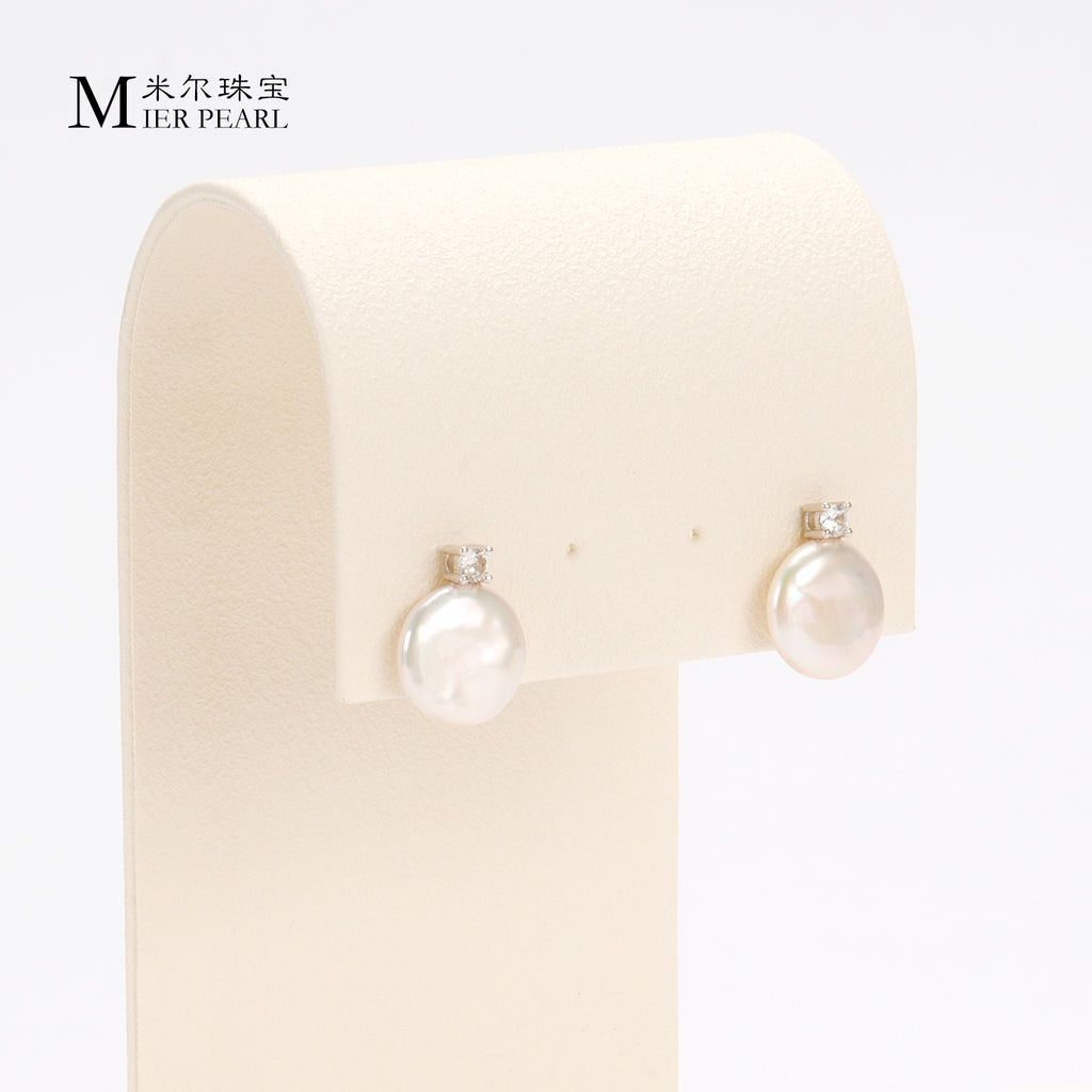 Good Quality Natural freshwater white button Baroque pearl earrings, S925 sterling silver queen earrings suitable for women