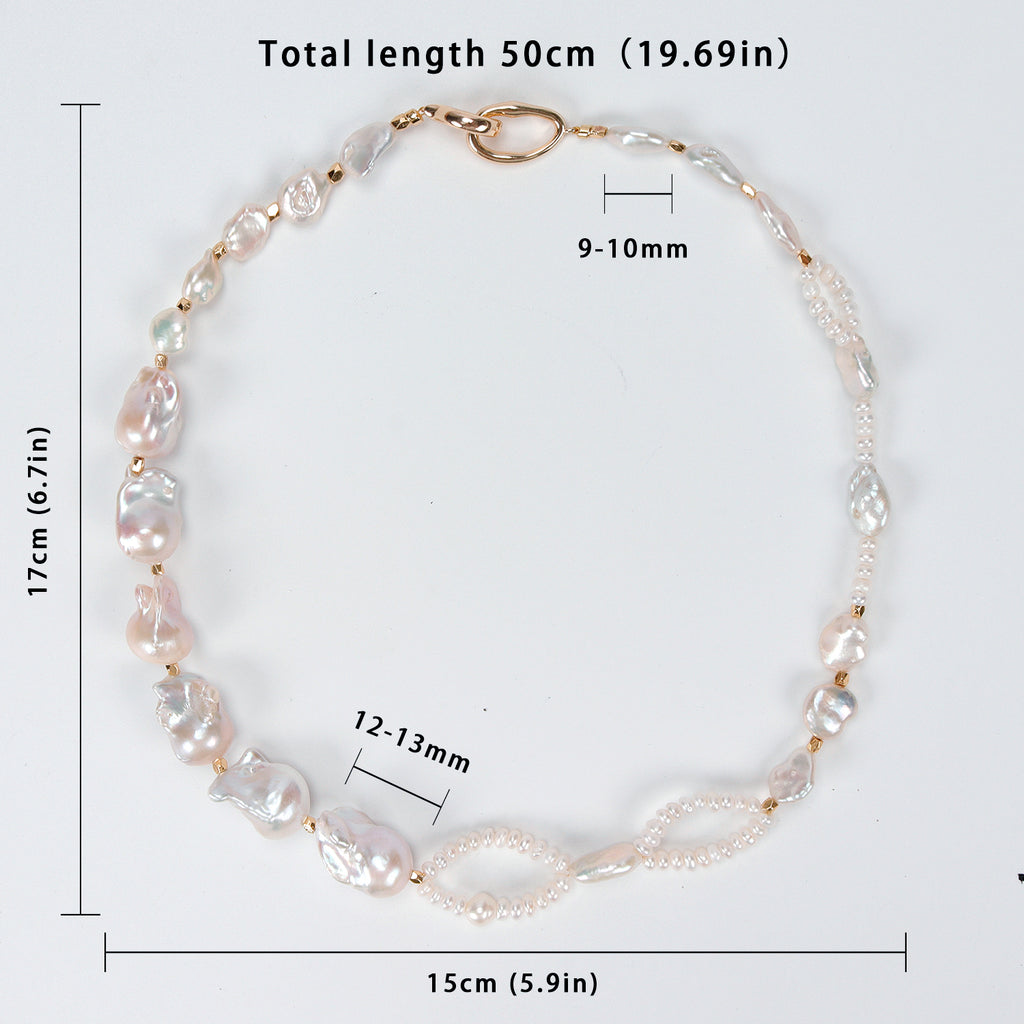 Fashion Natural Freshwater White Baroque Pearl Necklace, High-quality handmade double-layer necklace for women