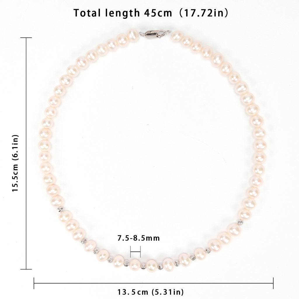 Hot Sale Natural Freshwater white nearly circular pearl necklace, Fashionable and versatile S925 sterling silver chain for women
