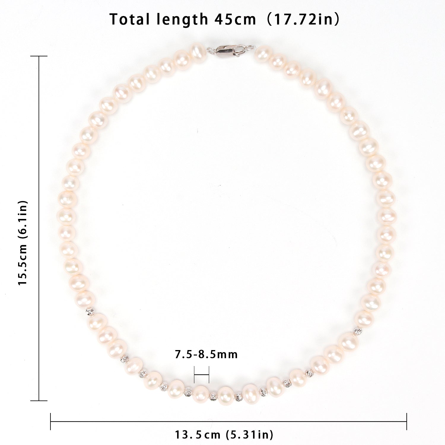 Hot Sale Natural Freshwater white nearly circular pearl necklace, Fashionable and versatile S925 sterling silver chain for women