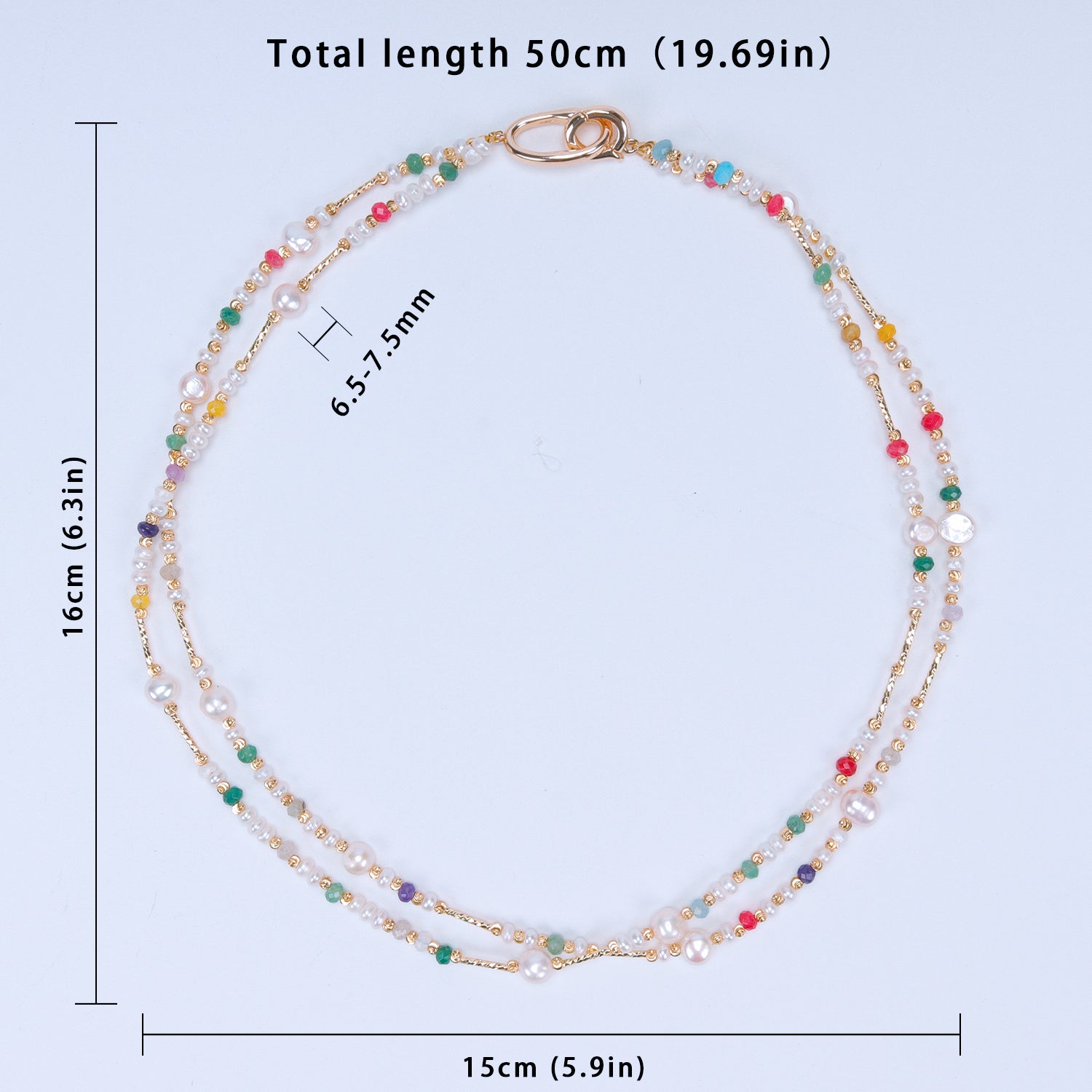 Favourite Natural Freshwater white Baroque Pearl Colored tourmaline double-layer Necklace for women girls