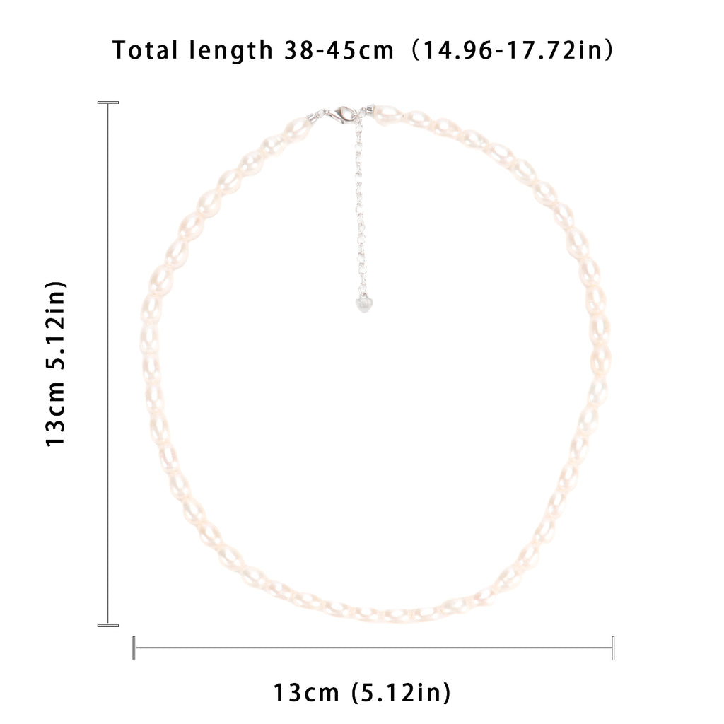 Real Natural freshwater white oval pearl full bead necklace, S925 extended chain versatile and fashionable for women