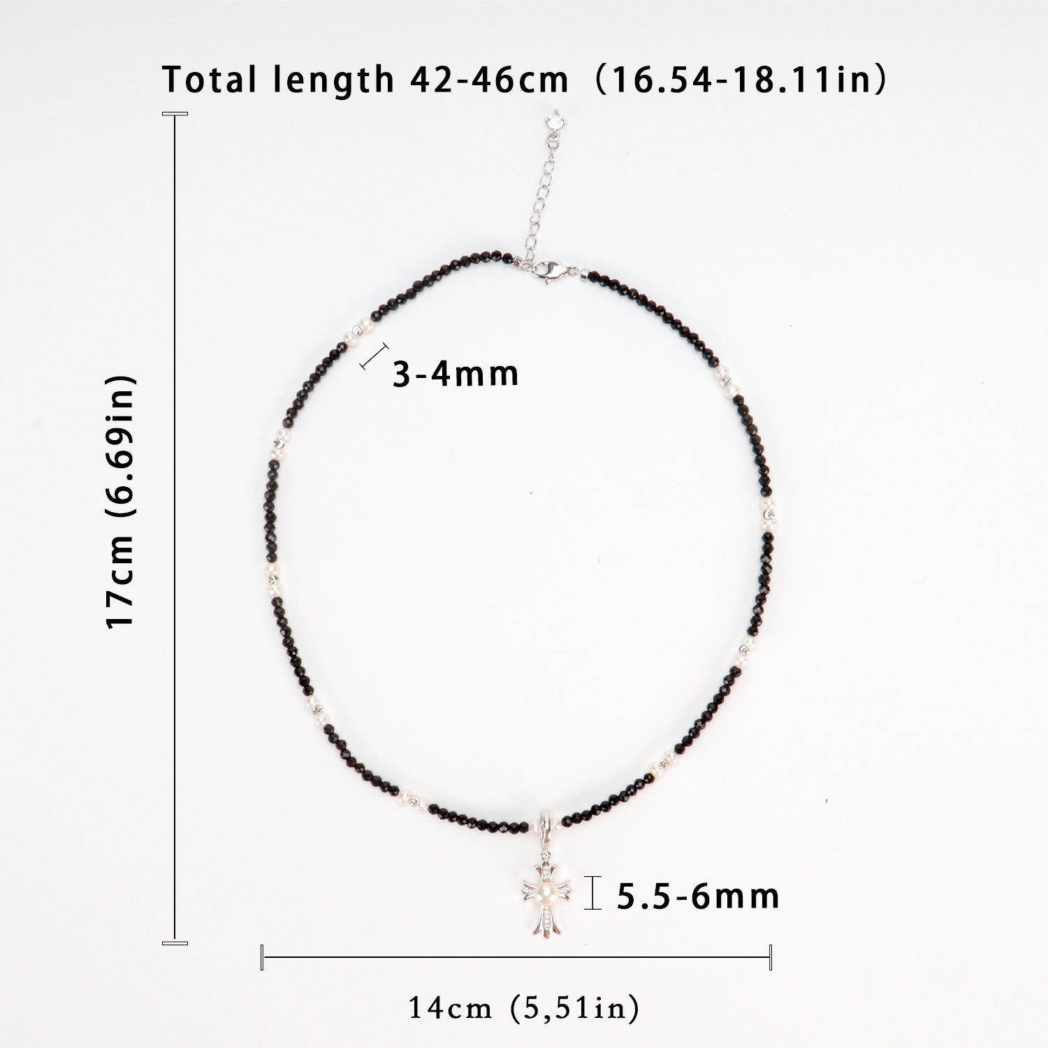 New Design Natural Freshwater White Pearl Popular Cross Star Pendant Necklace Black Spinel Beaded Necklace Jewelry for Women