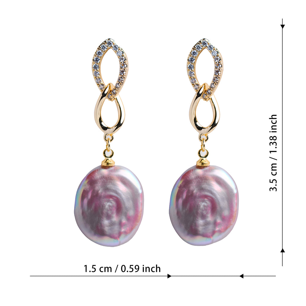 Personalized Temperament  Geometric Set Zirconium Chain Natural Freshwater Purple Pearl  Earrings