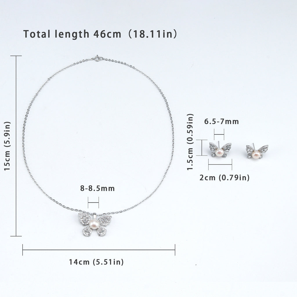 Natural freshwater white pearl butterfly pendant earring set, fashionable pearl set suitable for women