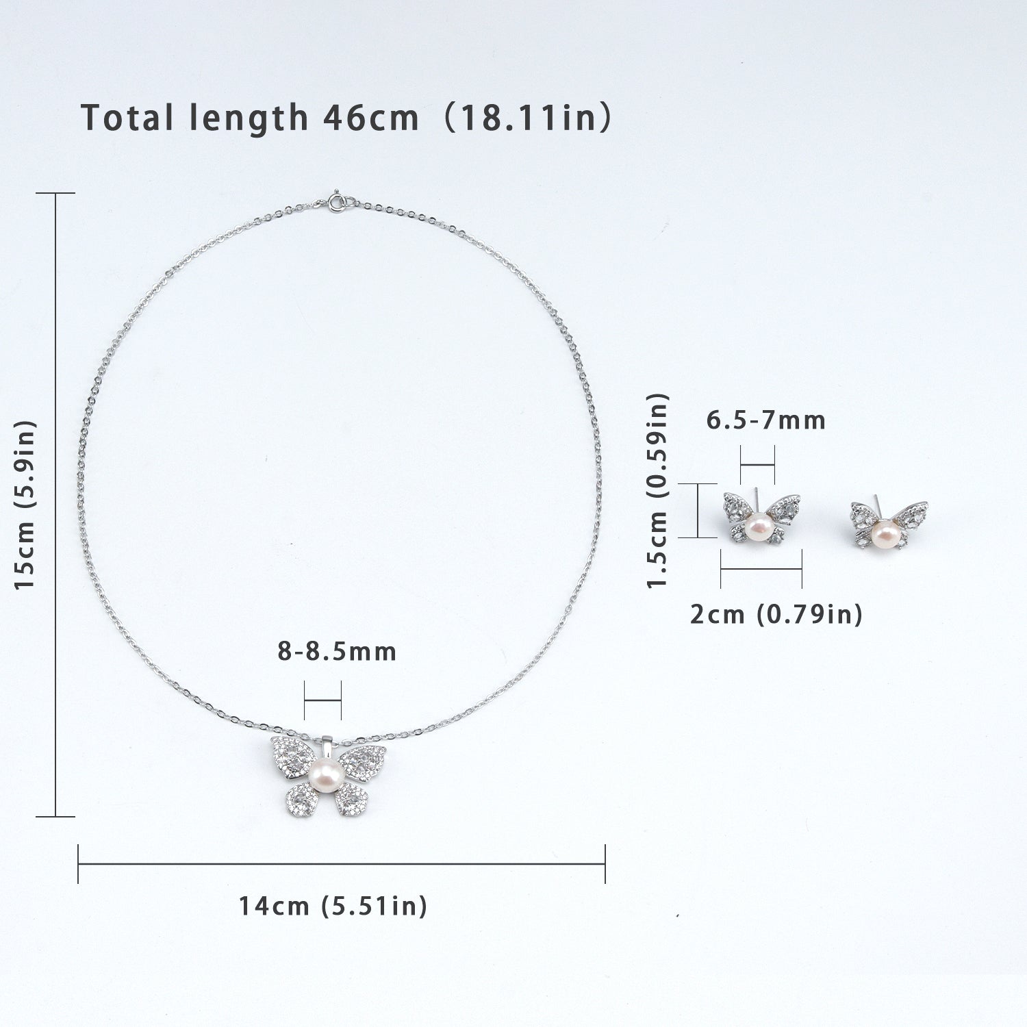 Natural freshwater white pearl butterfly pendant earring set, fashionable pearl set suitable for women