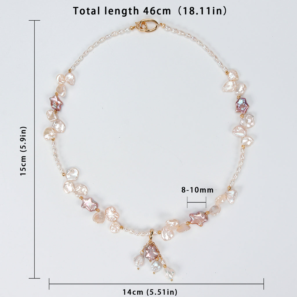 Natural Freshwater White Flower petal Purple Star Baroque Pearl Necklace, Hand-designed crafted pearl necklace for girls