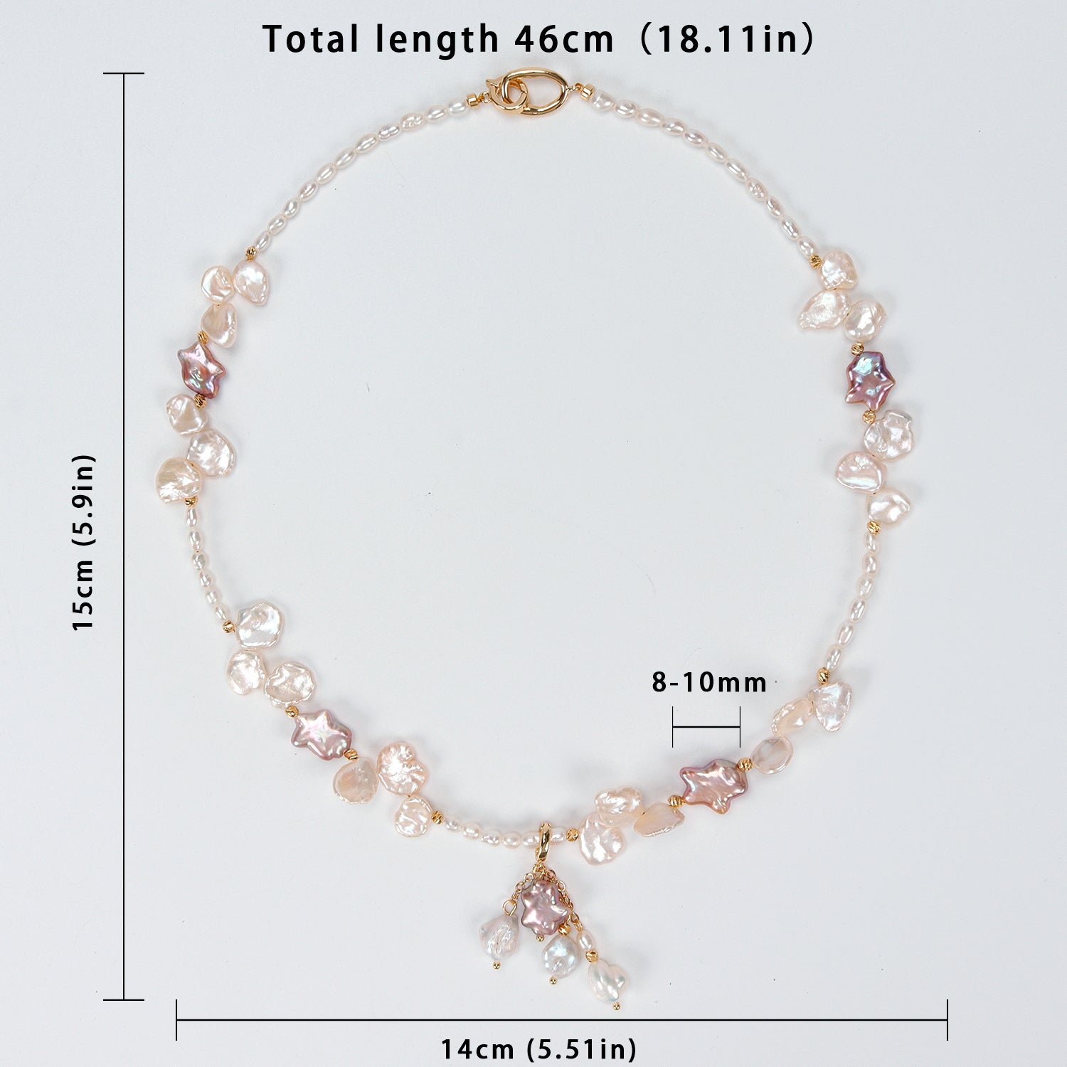 Natural Freshwater White Flower petal Purple Star Baroque Pearl Necklace, Hand-designed crafted pearl necklace for girls