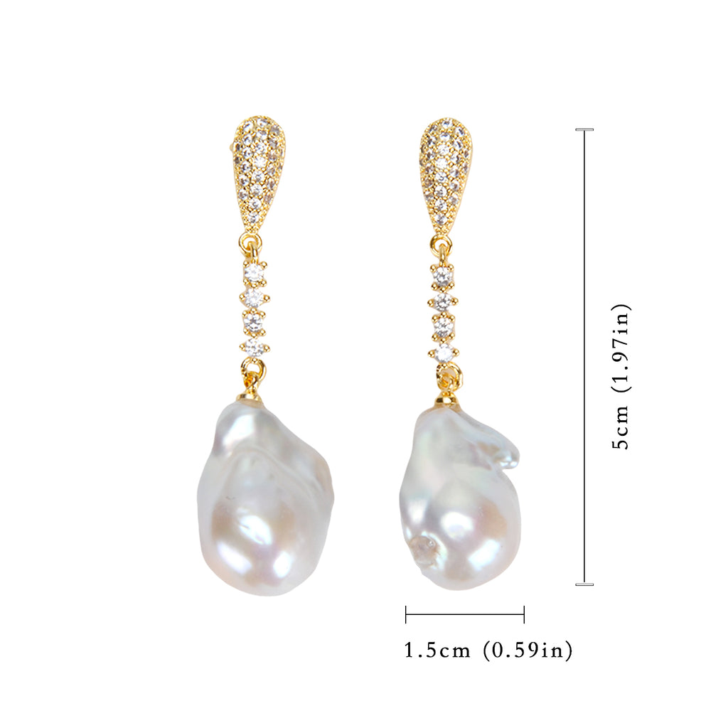 New Design Asymmetry Irregular Freshwater Pearl White Big Baroque Pearl Earrings For Women Jewellery