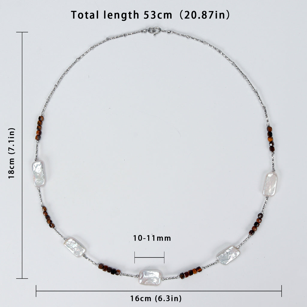 New Design Natural Freshwater White square Baroque Pearl Necklace, Fashionable natural gemstone necklace for women