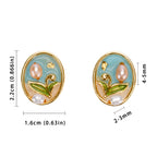 Trendy Jewelry Retro Baroque Natural Freshwater Pearl Stud Earring Earrings for Women Oval Oil Painting Flower Earrings Stud