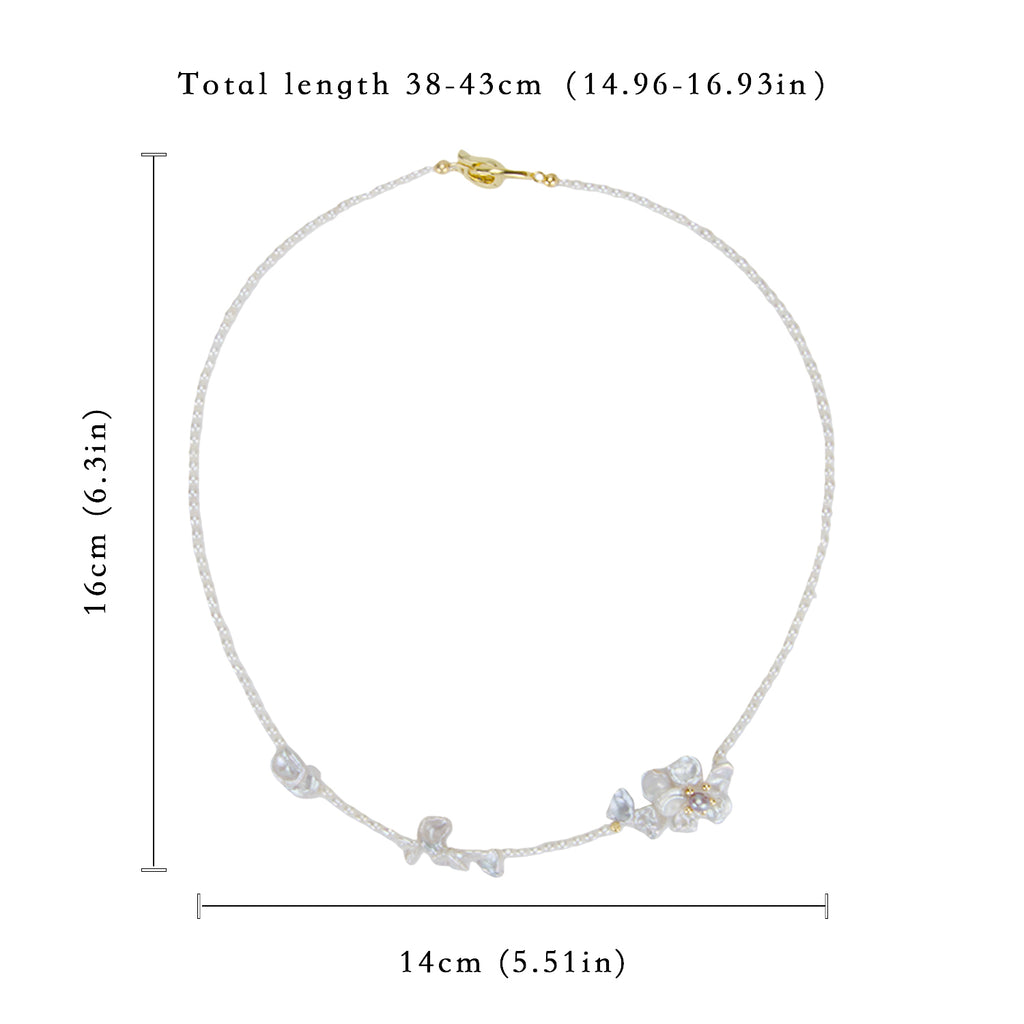 Favourite Natural Freshwater Rice Shaped Pearl Full Bead Necklace with Petals Baroque Pearl Fashion Necklace for Women