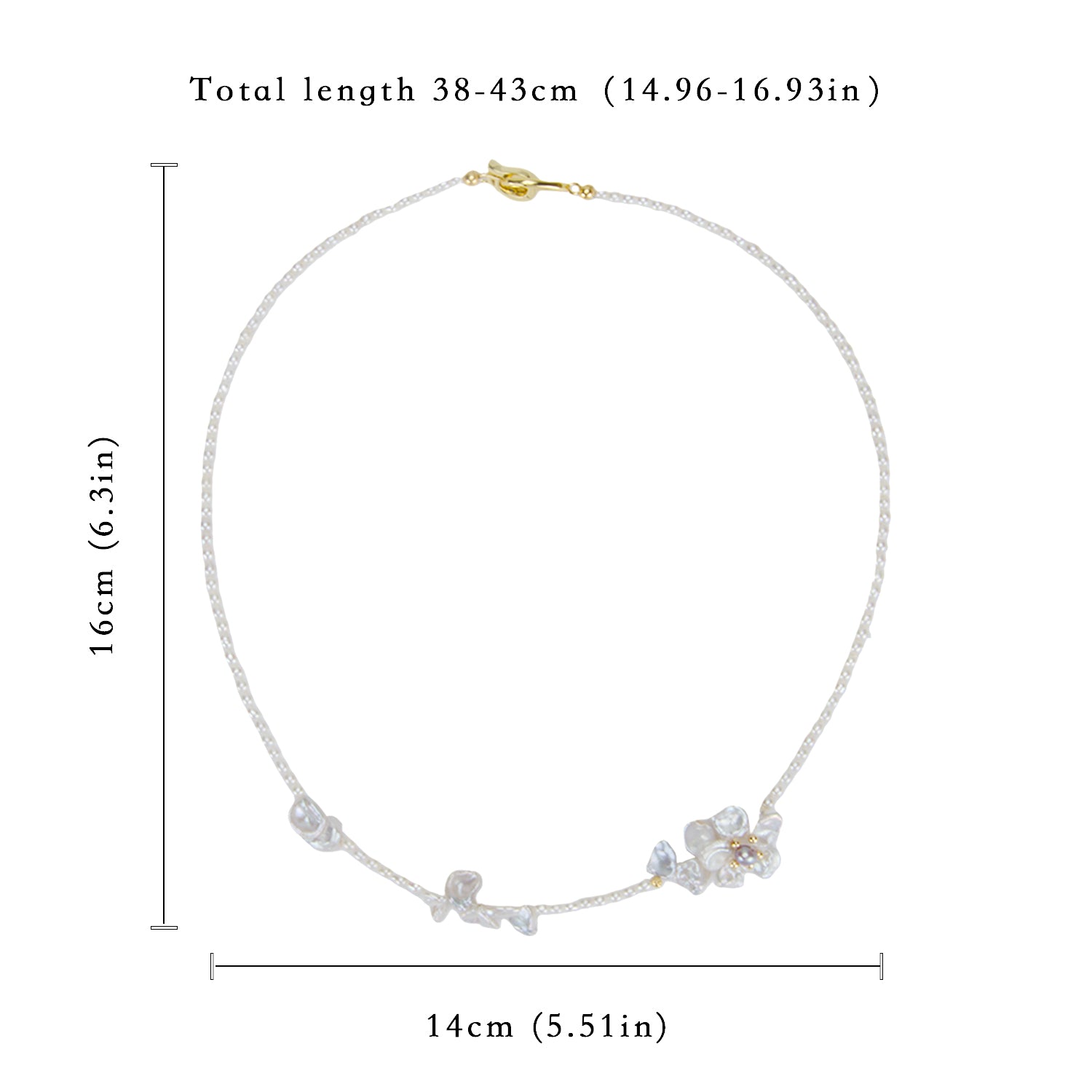 Favourite Natural Freshwater Rice Shaped Pearl Full Bead Necklace with Petals Baroque Pearl Fashion Necklace for Women