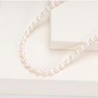 Real Natural freshwater white oval pearl full bead necklace, S925 extended chain versatile and fashionable for women