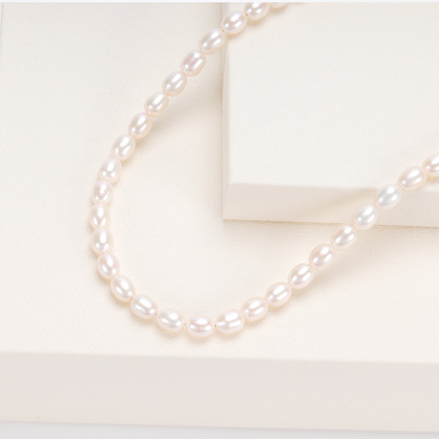 Real Natural freshwater white oval pearl full bead necklace, S925 extended chain versatile and fashionable for women