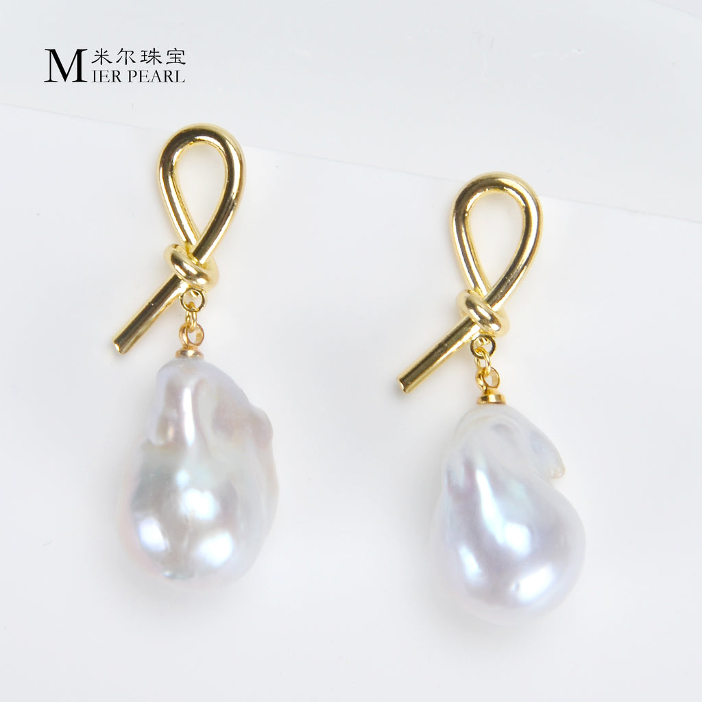 Recommend Asymmetry Irregular Freshwater Pearl White Big Baroque Pearl Earrings For Women Jewellery