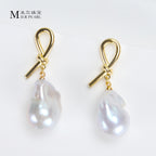 Recommend Asymmetry Irregular Freshwater Pearl White Big Baroque Pearl Earrings For Women Jewellery