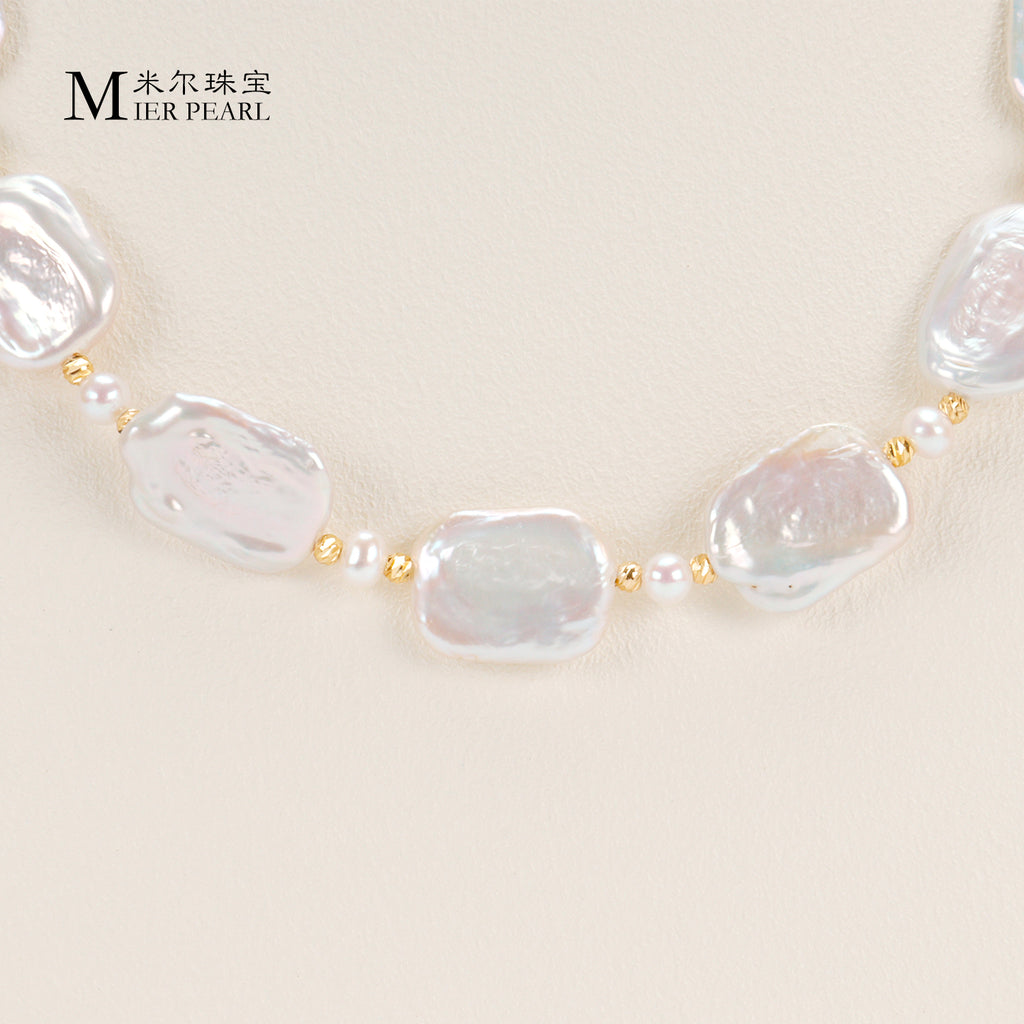 Good Quality Natural freshwater white square Baroque pearl necklace, fashionable and high-end necklace suitable for women