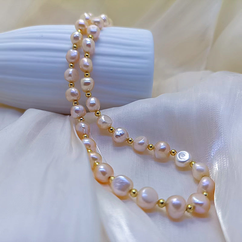 Natural freshwater champagne Baroque pearl necklace, fashionable and exquisite pearl necklace for women