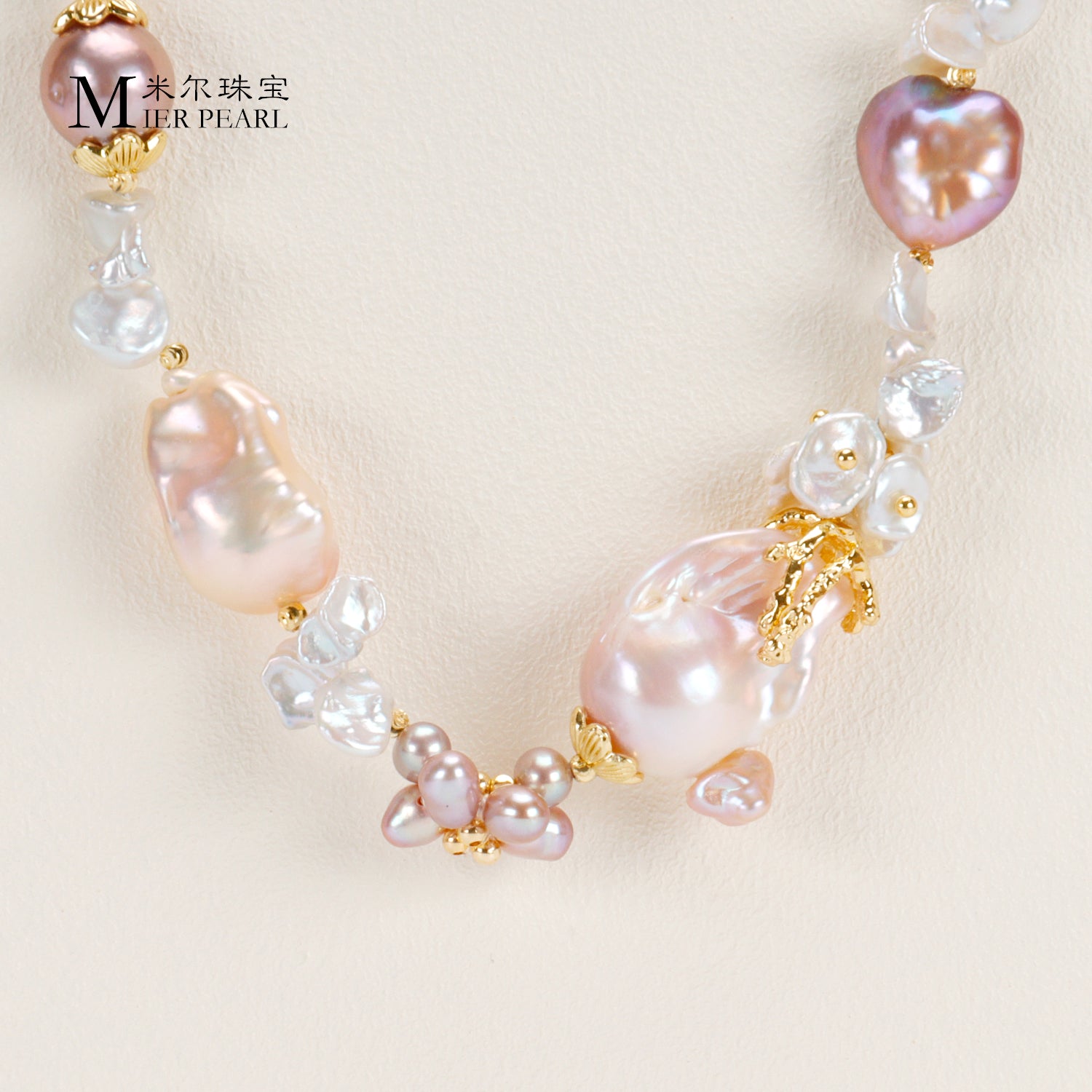 New Design Natural Freshwater Pink Purple Large Baroque Pearl Handmade Vintage Necklace