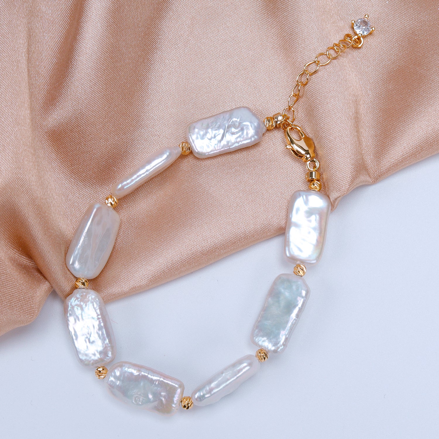 Recommend Natural Freshwater white square Baroque pearl Bracelet, Fashionable pearl bracelet for Women's jewelry