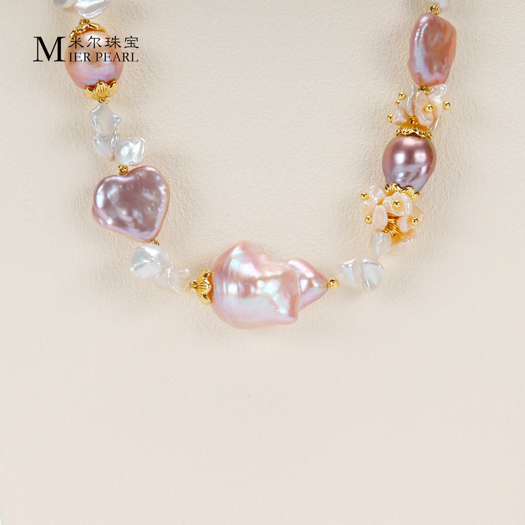 Recommend Natural freshwater white, pink, purple, various irregular Baroque pearl full bead necklaces suitable for women