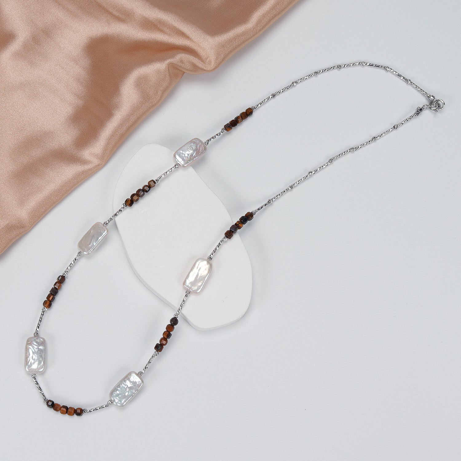 New Design Natural Freshwater White square Baroque Pearl Necklace, Fashionable natural gemstone necklace for women