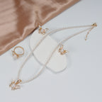 New Design Natural Freshwater White rice-shaped Pearl Necklace, Butterfly Earrings, Ring, and Pendant Set for Women girls