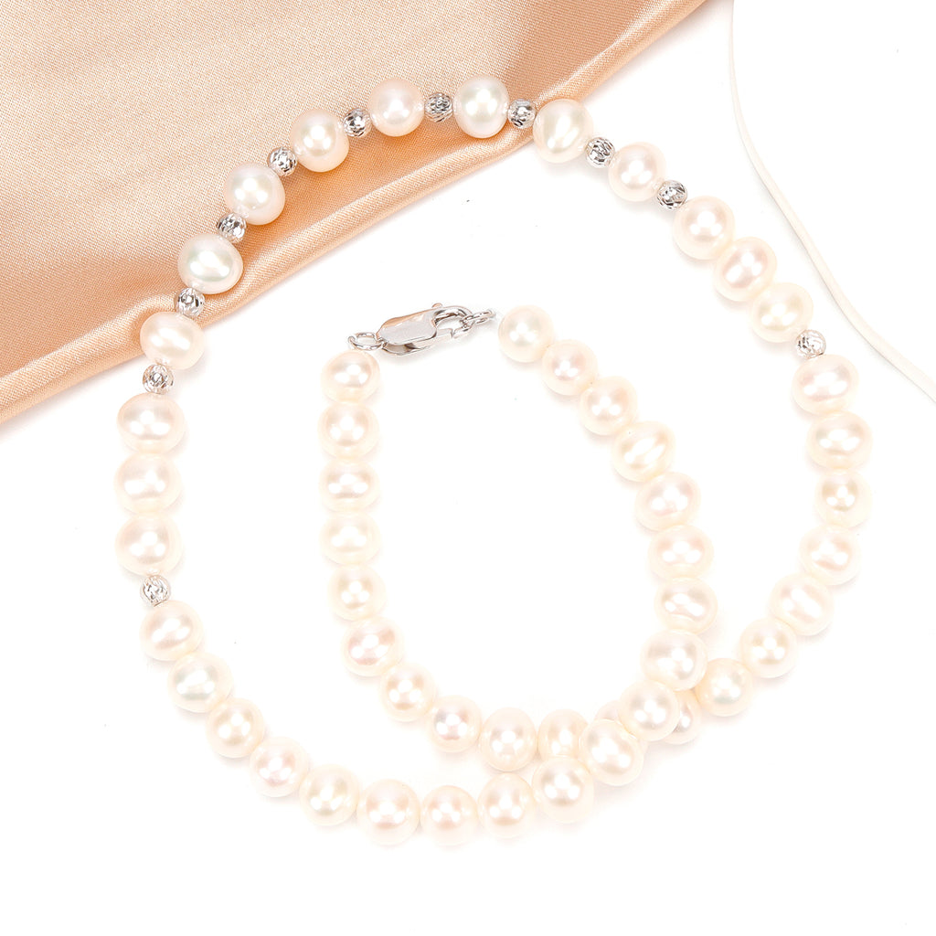 Hot Sale Natural Freshwater white nearly circular pearl necklace, Fashionable and versatile S925 sterling silver chain for women