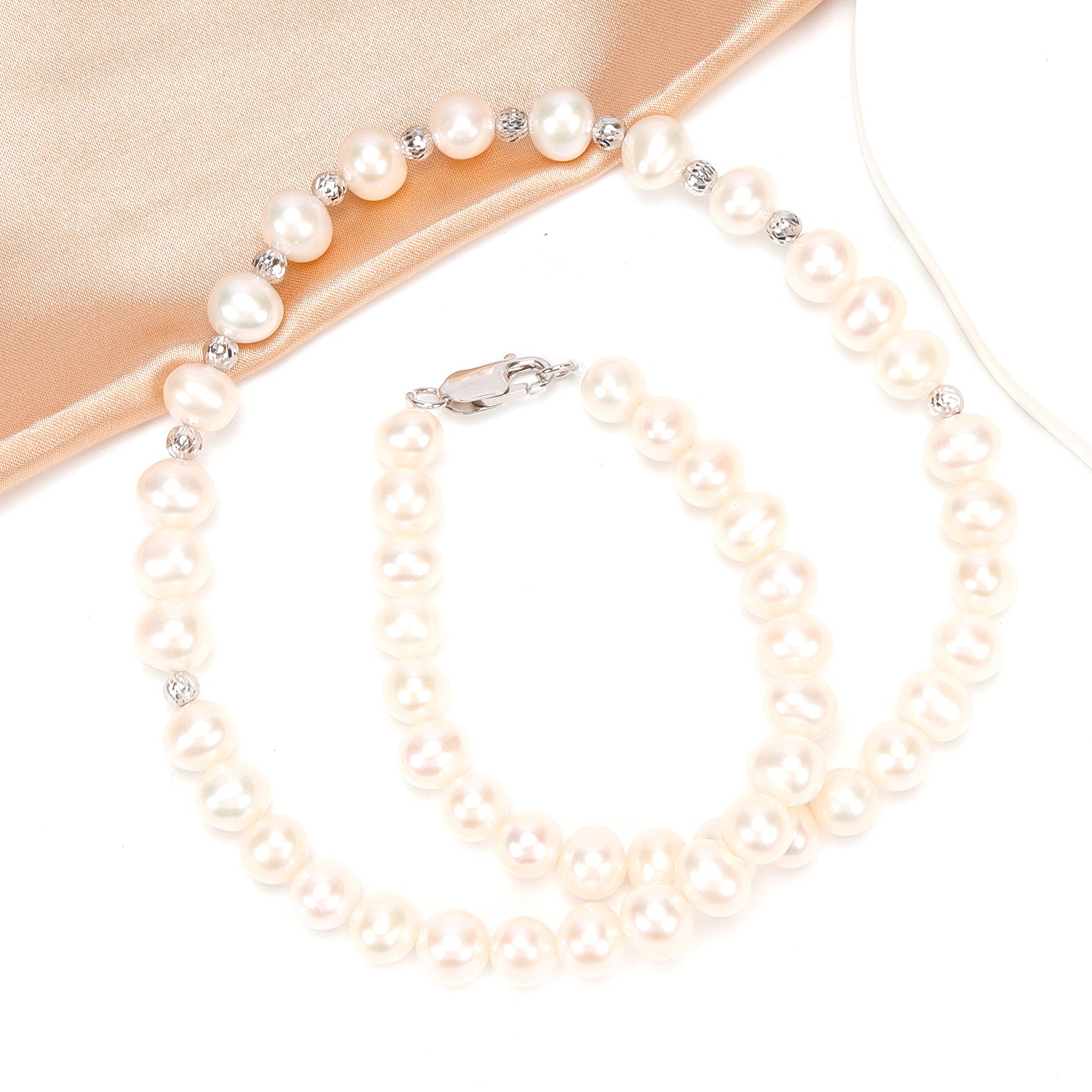 Hot Sale Natural Freshwater white nearly circular pearl necklace, Fashionable and versatile S925 sterling silver chain for women