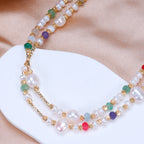 Favourite Natural Freshwater white Baroque Pearl Colored tourmaline double-layer Necklace for women girls