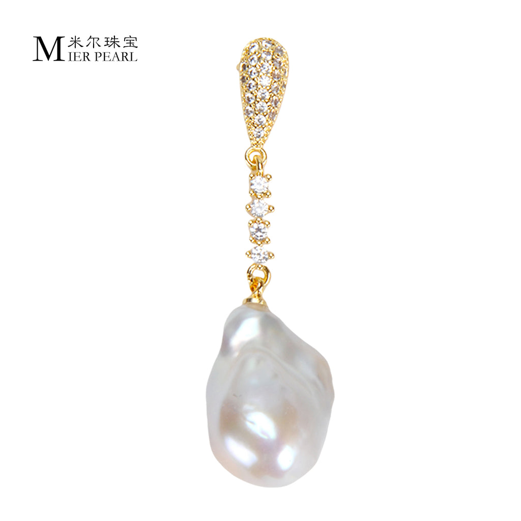 New Design Asymmetry Irregular Freshwater Pearl White Big Baroque Pearl Earrings For Women Jewellery