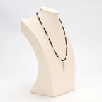 New Design Natural Freshwater White Pearl Popular Cross Star Pendant Necklace Black Spinel Beaded Necklace Jewelry for Women