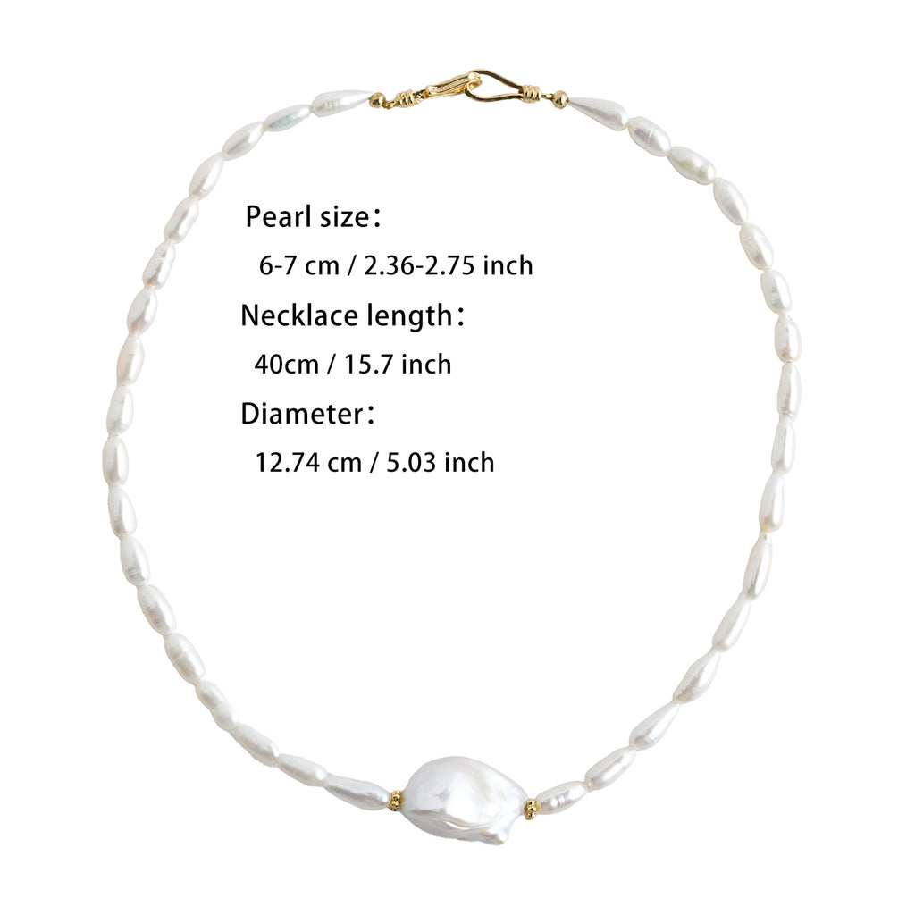 Real Natural Freshwater Pearl Necklace 14-15mm High Quality Large Size Baroque Loose Beads with 4-5mm Rice Pearl Chain for Gift