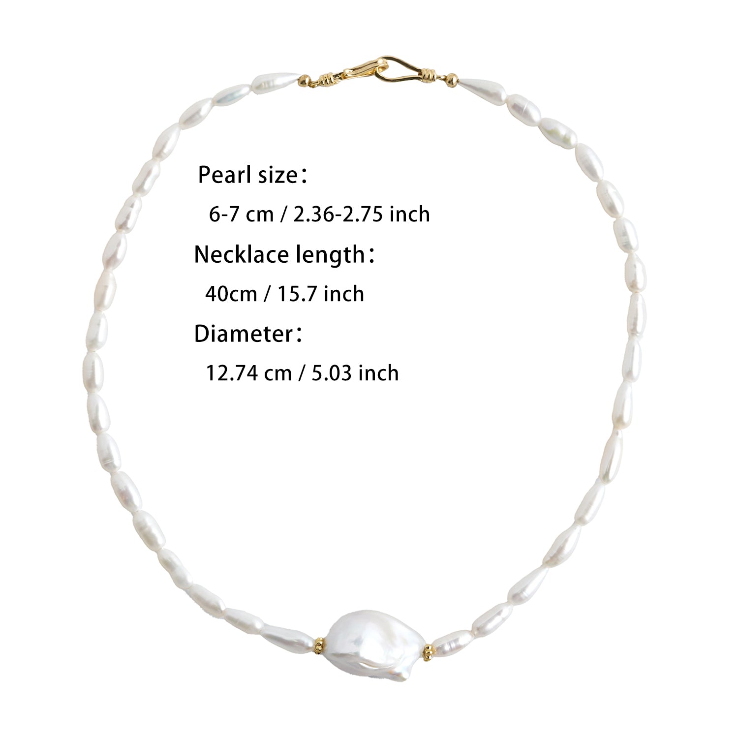 Real Natural Freshwater Pearl Necklace 14-15mm High Quality Large Size Baroque Loose Beads with 4-5mm Rice Pearl Chain for Gift