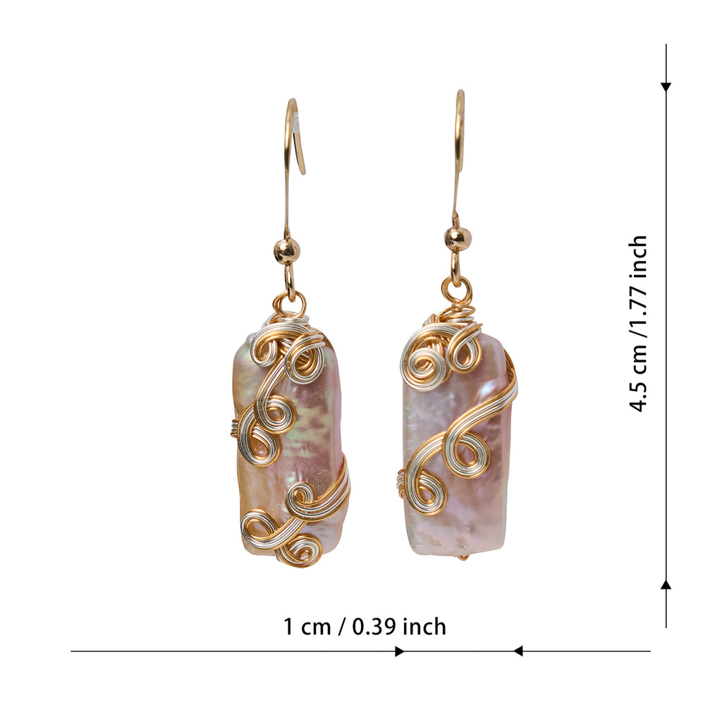 Fashion 14K alloy natural purple wire winding  baroque pearl earring