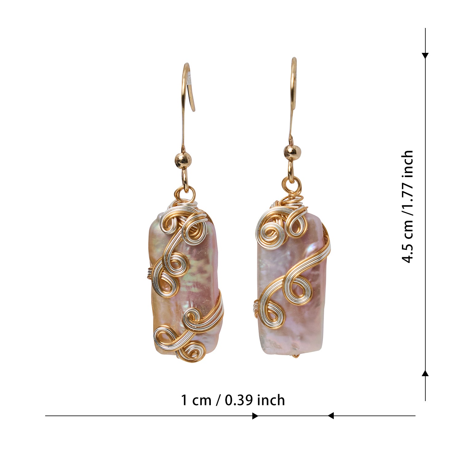 Fashion 14K alloy natural purple wire winding  baroque pearl earring