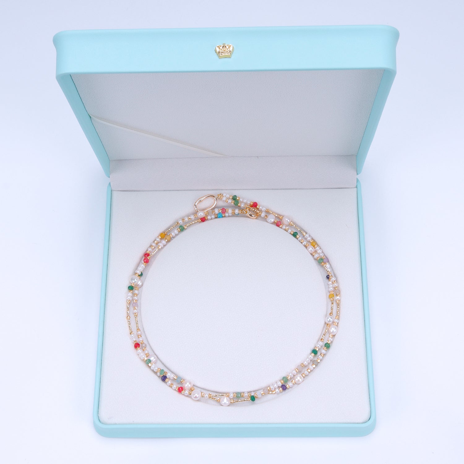 Favourite Natural Freshwater white Baroque Pearl Colored tourmaline double-layer Necklace for women girls