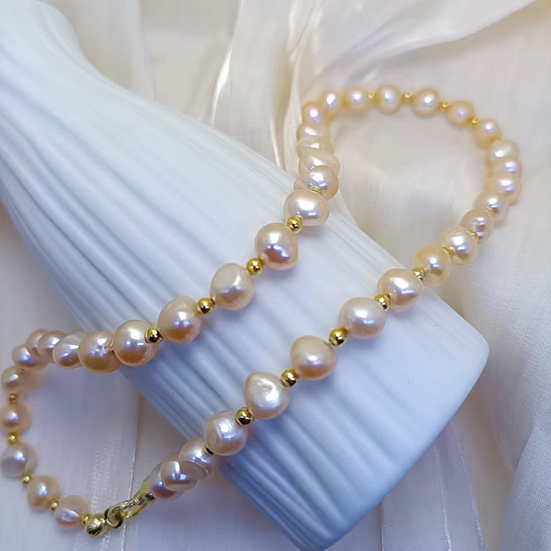 Natural freshwater champagne Baroque pearl necklace, fashionable and exquisite pearl necklace for women